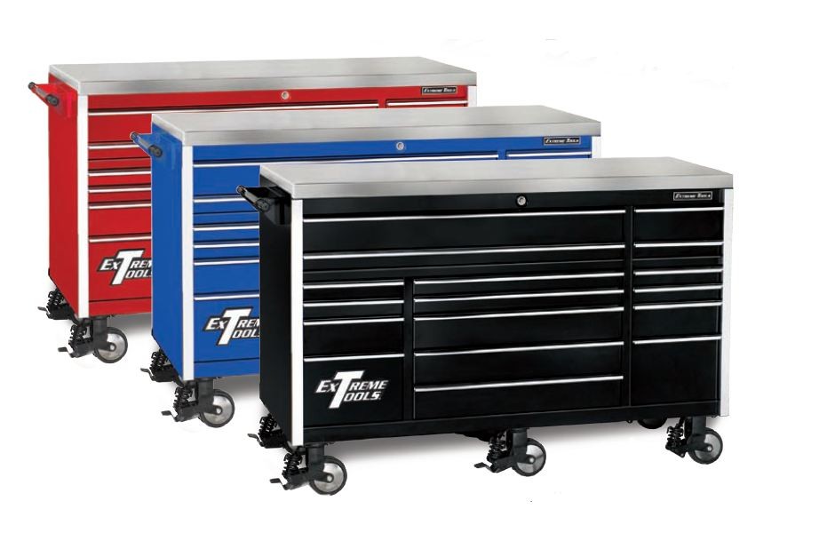 72" Extreme Tools 17 Drawer Professional Triple Bank Roller Cabinet